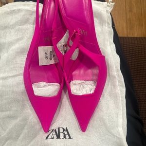 ZARA HIGH-HEEL FABRIC SLINGBACK SHOES Fuchsia SIZE 8 | 2277/110/060